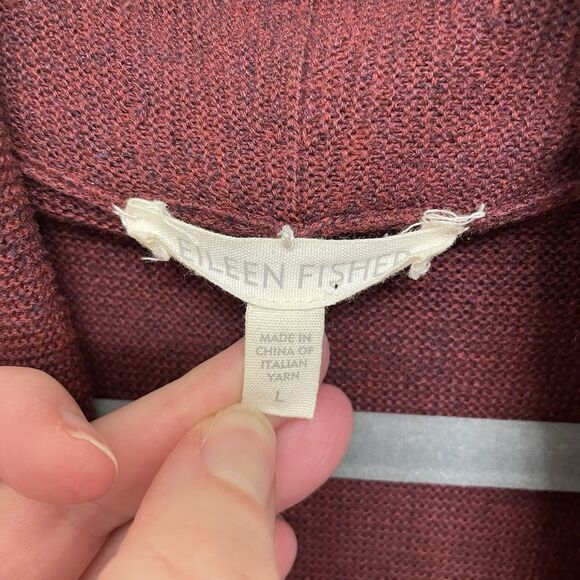 Eileen Fisher Womens Burgundy Italian Yarn Open Front Cardigan Sweater L - Picture 2 of 5